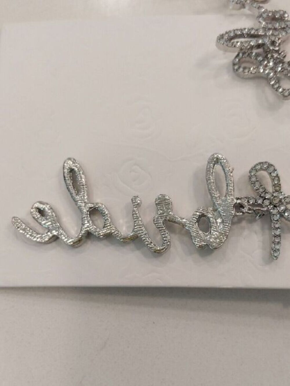 Unlisted Silver Rhinestone 'Bride' Script Dangle Earrings - Picture 4 of 6
